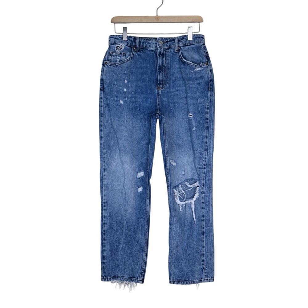 We the Free Women's 28 Distressed Straight Leg High-Rise Ankle Jean